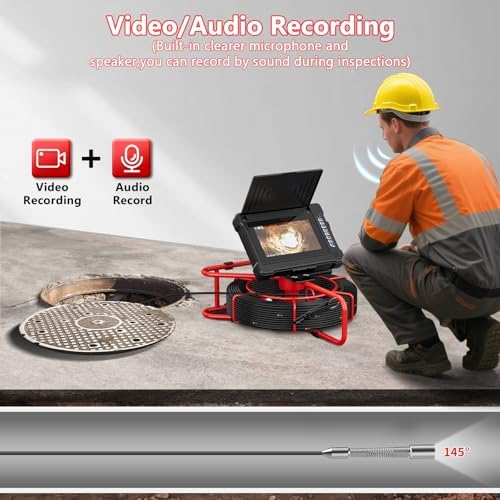 sewer camera 100ft/30m 7" rainproof ips screen pipe showing dimensions