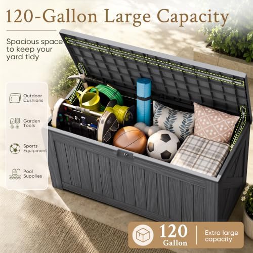 Devoko 120 Gallon Deck Box Resin Outdoor Storage Box Waterproof