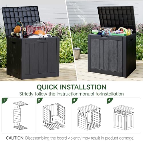 KAMABOKO Outdoor Storage Box, 35 Gallon Deck Box Outdoor Waterproof Small