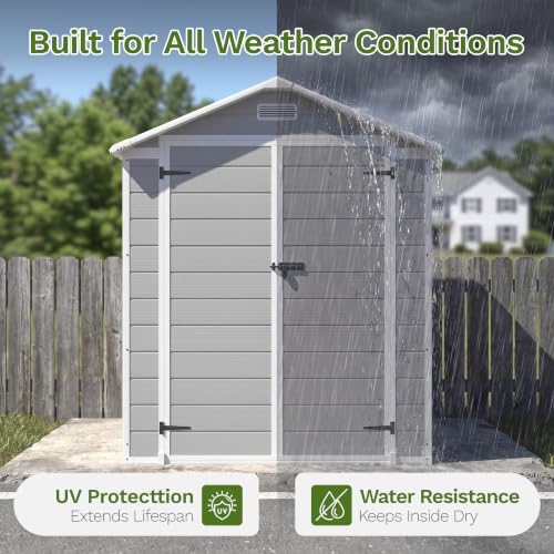 Patiowell 6x4 FT Plastic Outdoor Storage Shed with Floor, Light Gray
