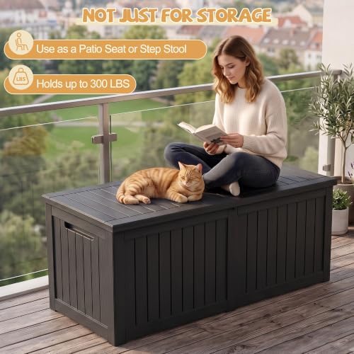 EFU Outdoor Storage Box Waterproof 390 Gal Gen 2 Resin Deck Box Gas Struts
