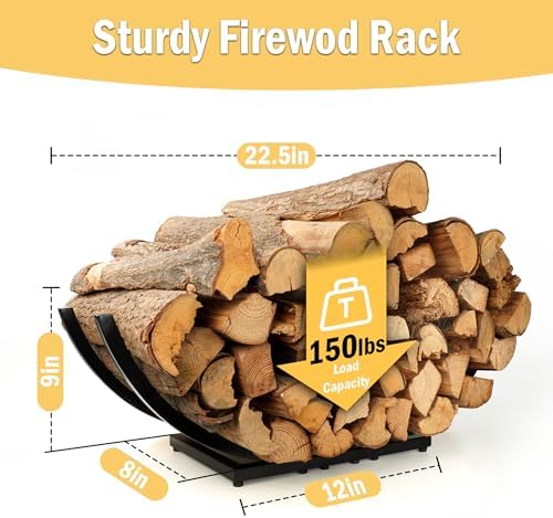 Curved Firewood Rack Holder: 22" Heavy Duty Firewood Holder for Fireplace