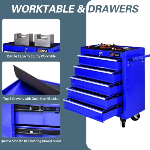 5 Drawers Rolling Tool Chest on Wheels, Multifunctional Tool Cart Tool Storage, Drawers Rolling Tool Trolley Organizer Tool Case for Garage,Warehouse,Workshop,Repair Shop (5 Drawers-Blue)