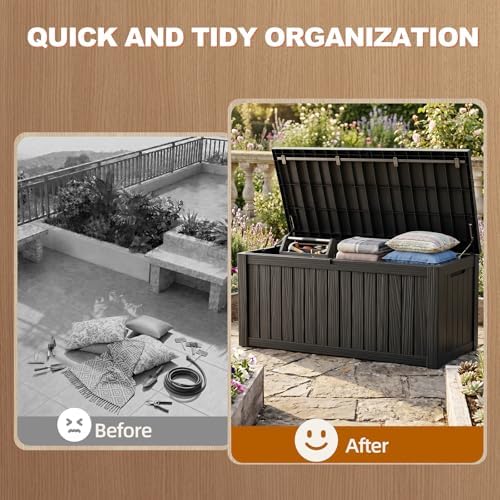 EFU Outdoor Storage Box 280 Gallon Deck Box, Waterproof Resin, Black