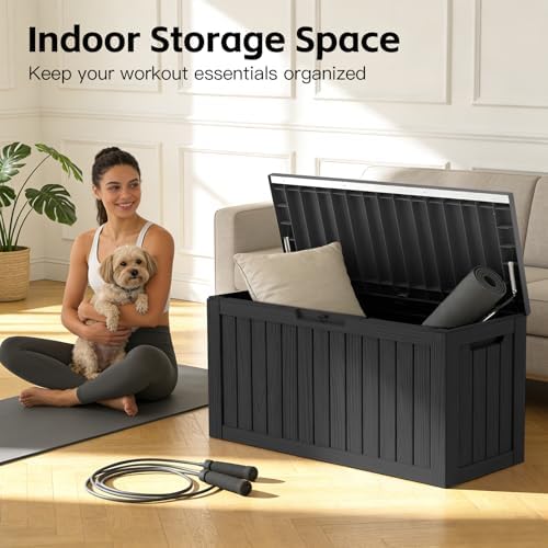 Mars Villa Deck Box, Outdoor Storage Box Waterproof, 80 Gallon, Black