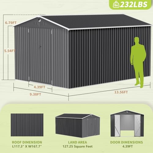 10x14 FT Metal Outdoor Storage Shed, Metal Tool Sheds