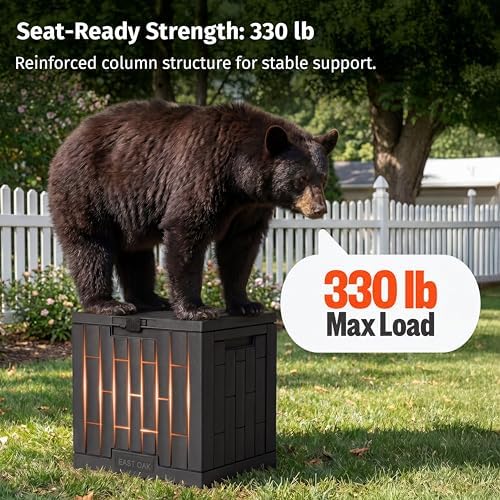 EAST OAK 31 Gallon Outdoor Storage Box, Waterproof Deck UV-Resistant Resin Bin for Patio Cushions, Garden Tools, Accessories & Package, Lockable Wind-Resistant Lid, Steel-Reinforced, Black