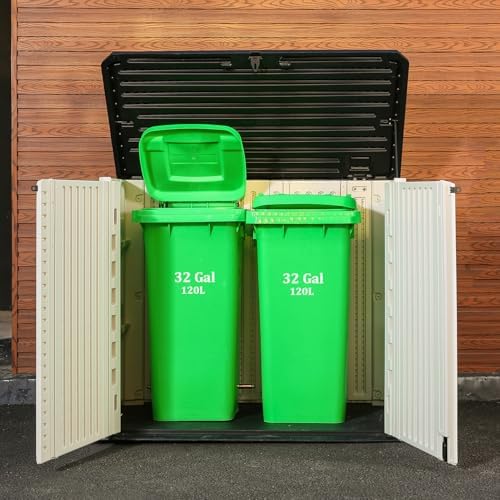 HOMSPARK Storage Shed Weather Resistance, Multi-Purpose Outdoor Storage Cabinet for Backyards and Patios, 26 Cu.ft Capacity Horizontal Storage Shed for Bike, Lawnmower, Trash Cans, Patio Accessories