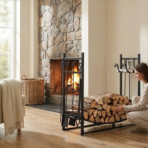 Tangkula 30'' Firewood Log Rack with 4 Tools Set for Indoor & Outdoor