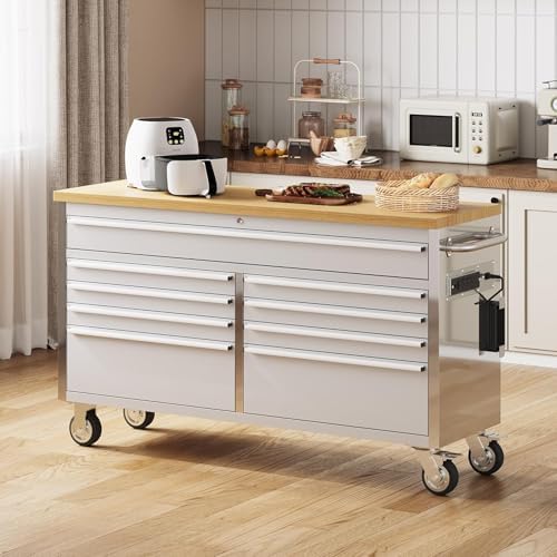 9-Drawer, Mobile Tool Chest with Military-Grade Locking System - Stainless Steel Storage Cabinet, High-Weight Capacity for Mechanics & Workshops