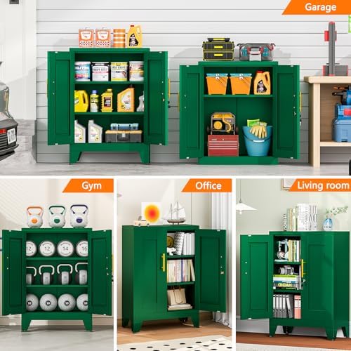 Small Locking Cabinet, Metal Storage Cabinet with Doors and 2 Shelves