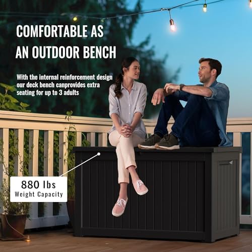 DRATO 280 Gallon Deck Box, Outdoor Large Waterproof Resin Storage Box with Lockable Lid for Patio Cushions, Gardening Tools (Black, 280 Gallon)