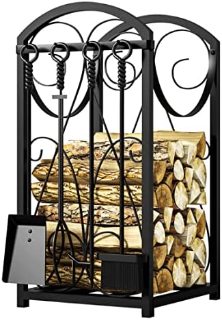 Kingson Firewood Rack Indoor/Outdoor Log Holder, Black