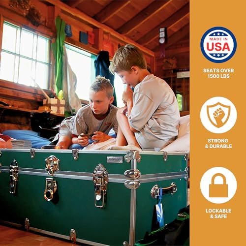 Rhino Trunk & Case Classic Large Trunk With Wheels 32"x18"x14", 1500+ lbs Capacity - Many Colors, Soft-Close Lid. Strong, USA Made Summer Camp Footlocker and Secure College Dorm Storage Chest