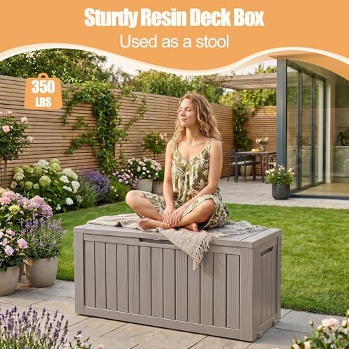 Outdoor Storage Box,Waterproof 100 Gallon Resin Deck Box With Wheels