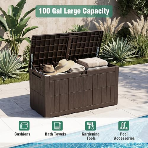 Tangkula 100 Gallon Outdoor Storage Box with Lockable Lid