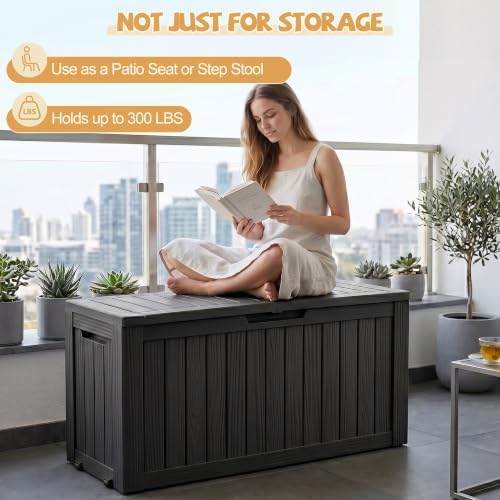 EFU Outdoor Storage Box Waterproof,150 Gal Gen 2 Resin Deck Box With Wheels