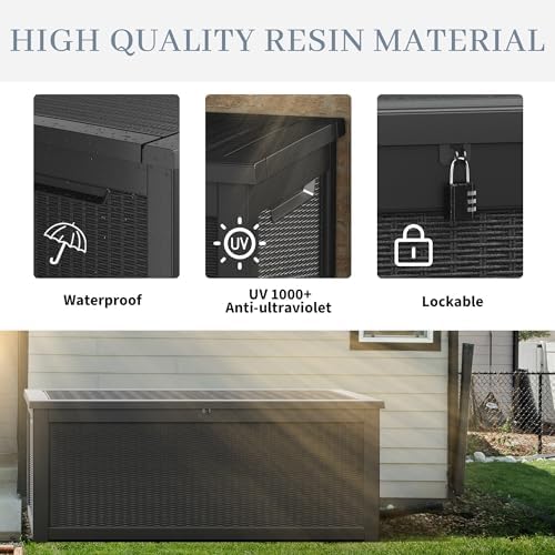340 Gal Deck Box, Outdoor Storage Box Waterproof Lockable, Gas Lift,Black