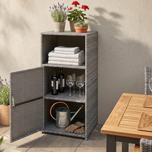 Tangkula Rattan Outdoor Storage Cabinet with 3 Storage Shelves