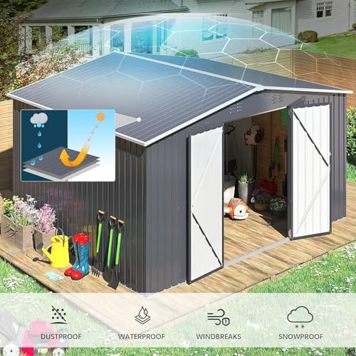 Polar Aurora 10x12 Outdoor Storage Metal Shed with Updated Frame Structure