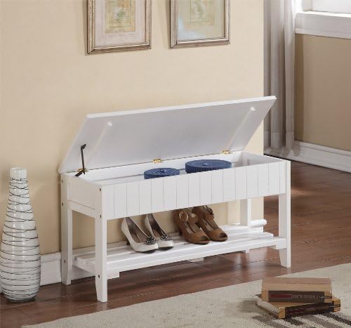 roundhill furniture quality solid wood shoe bench with, side view
