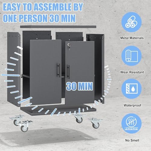 35.6" Rolling Metal Garage Storage Cabinet with Wheels & Lock, Black Gray