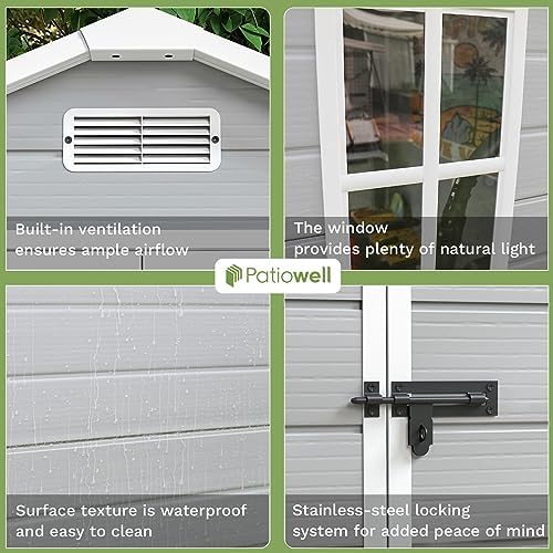 Patiowell 6x4 FT Resin Outdoor Storage Shed with Floor, Light Gray