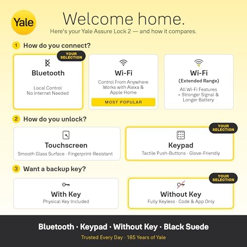 Yale Security Home Assure Lock 2 Deadbolt, Black Suede Keyless Entry Door Lock with Digital Touchscreen Keypad and Bluetooth Connectivity (No Wi-Fi), YRD430-BLE-BSP