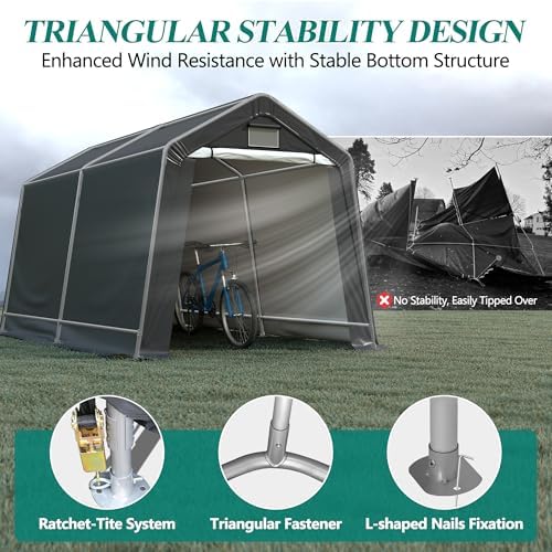 GARTOO 8' x 14' Outdoor Storage Shelter Shed, Gray