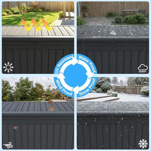 320 Gallon Outdoor Storage Deck Box, Waterproof Resin, Black
