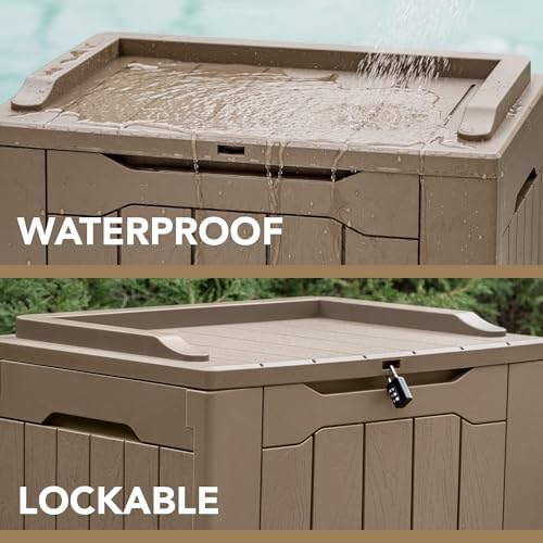 Devoko 30 Gallon Resin Deck Box Outdoor Indoor Waterproof Storage Box for Patio Furniture Pool Accessories Storage for Cushion Garden Tools (30 Gallon, Light Brown)