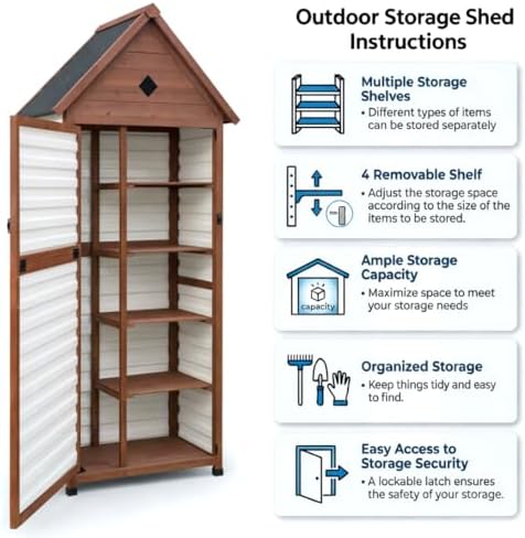 70" Tall Weatherproof Outdoor Storage Cabinet, Vertical Garden Shed