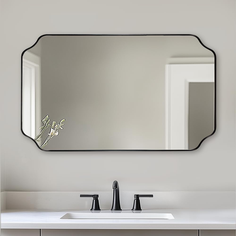 ANDY STAR Matte Black Mirror 24x40 Inch, Scalloped Mirror