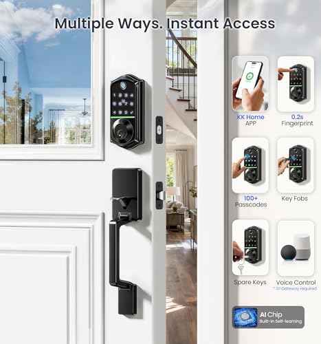 Veise VE017-D Fingerprint Smart Front Door Lock Set, Matte Black