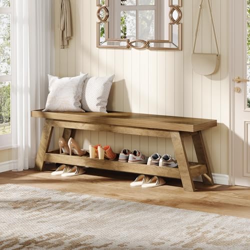Tribesigns 55" Entryway Bench with Shoe Storage, Wood Bench Seat