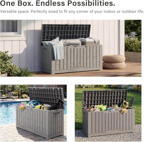 EAST OAK Outdoor Storage Box, 60 Gallon Deck Box Indoor and Outdoor Use, Waterproof Resin Storage Bin for Patio Cushions, Gardening Tools, Lockable, UV Resistant, Ash Grey