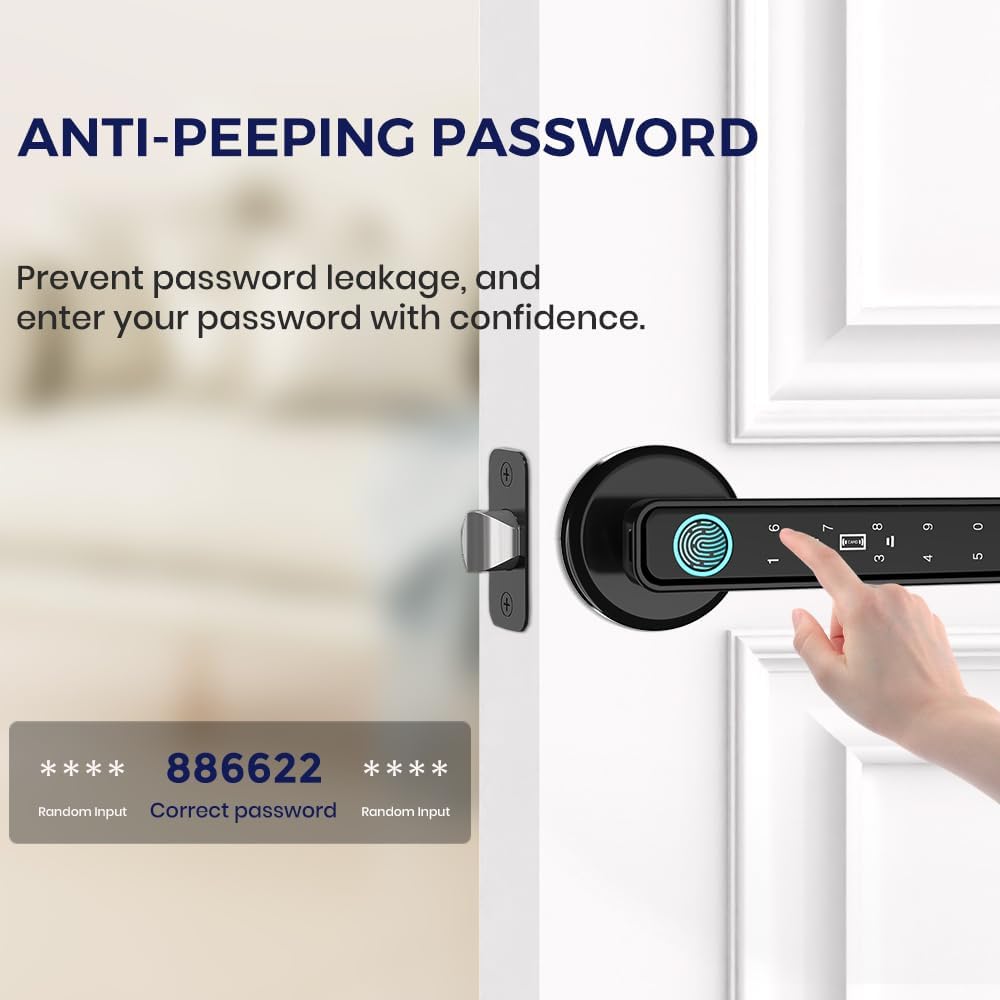smart door knob & handle, fingerprint door lock showing dimensions