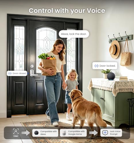 Veise VE029-E WiFi Smart Lever Lock with Non-Keyed Deadbolt, Satin Nickel