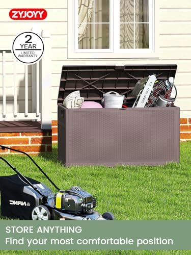 ZYJOYY 100 Gallon Waterproof Large Resin Deck Box, Indoor Outdoor Storage Box Lockabe, Outdoor Organization & Storage Deck Box with Lid for Patio Cushions, Garden Tools, UV Resistant