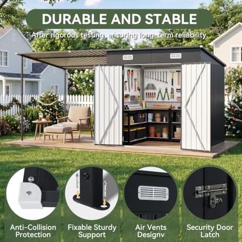Aoxun 7x6FT Outdoor Storage Shed & Hardtop Canopy Gazebo Combo