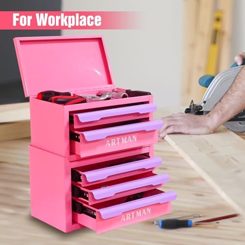 5-Drawer Metal Tool Box for DIY, Pink-Purple
