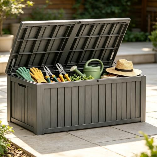 Fancyango 220 Gallon Large Outdoor Storage Deck Box Waterproof, Grey