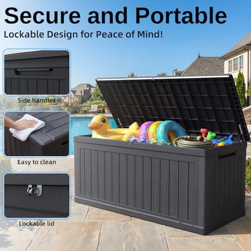 320 Gallon Outdoor Storage Deck Box, Waterproof Resin, Black