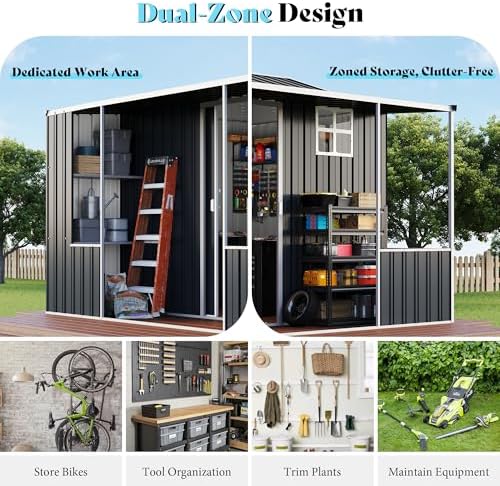 VanAcc 10x10.5x7 FT Dual-Zone Metal Storage Shed with Work Area