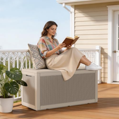 Mars Villa Deck Box, Outdoor Storage Box Waterproof, 100 Gallon, Grey