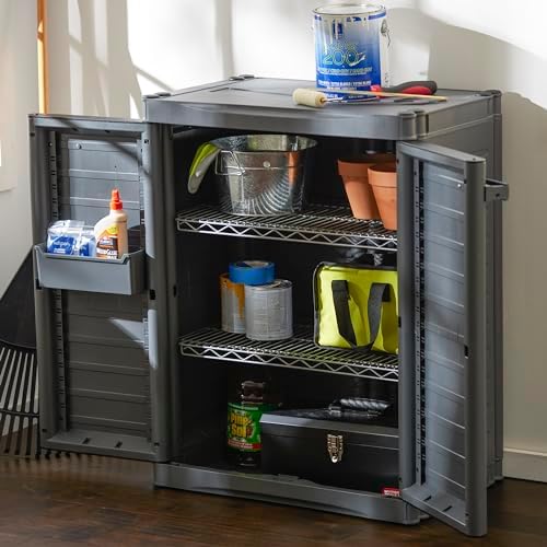 Gracious Living MaxIt 2-Shelf Lockable Utility Storage Base Cabinet, Gray