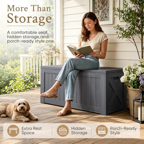 Devoko 120 Gallon Deck Box Resin Outdoor Storage Box Waterproof