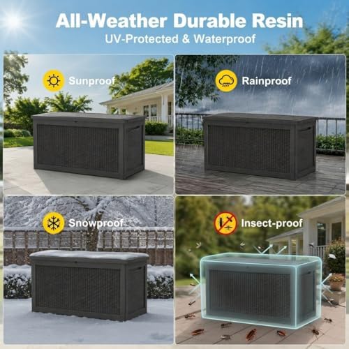 350 Gallon Extra Large Outdoor Storage Box, Reinforced Heavy-Duty Deck Box