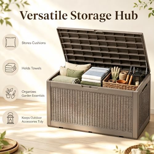 Outdoor Storage Box Resin Deck Box Waterproof BrownWicker 126 Gallon