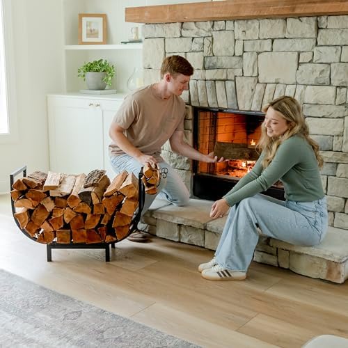 FireProof Pros 32 Inch Curved Firewood Rack, Black